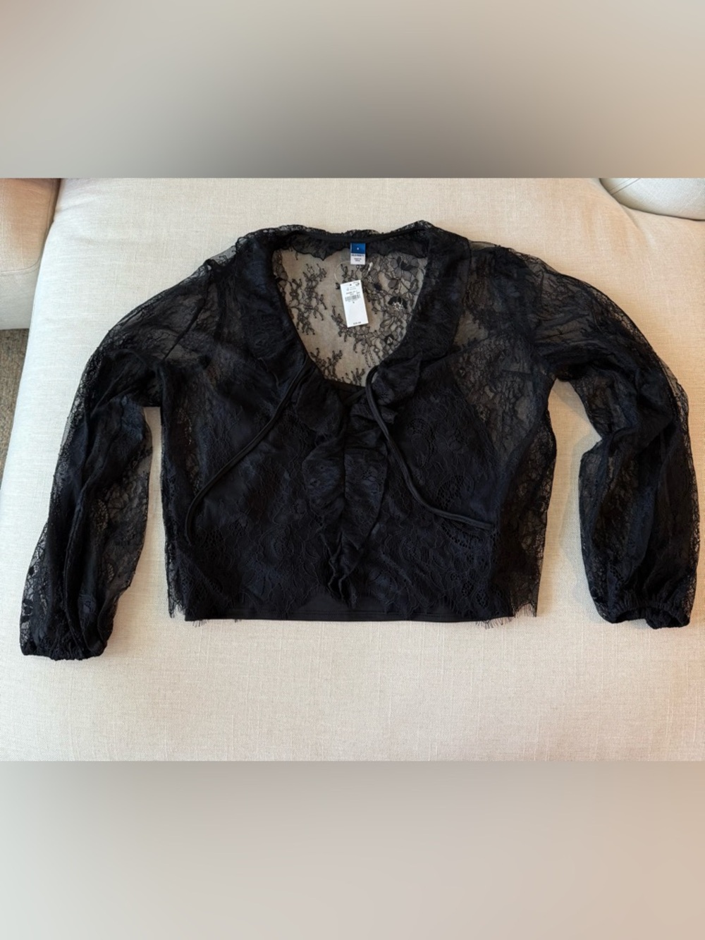 Old Navy Black Lace Tie-Front Blouse